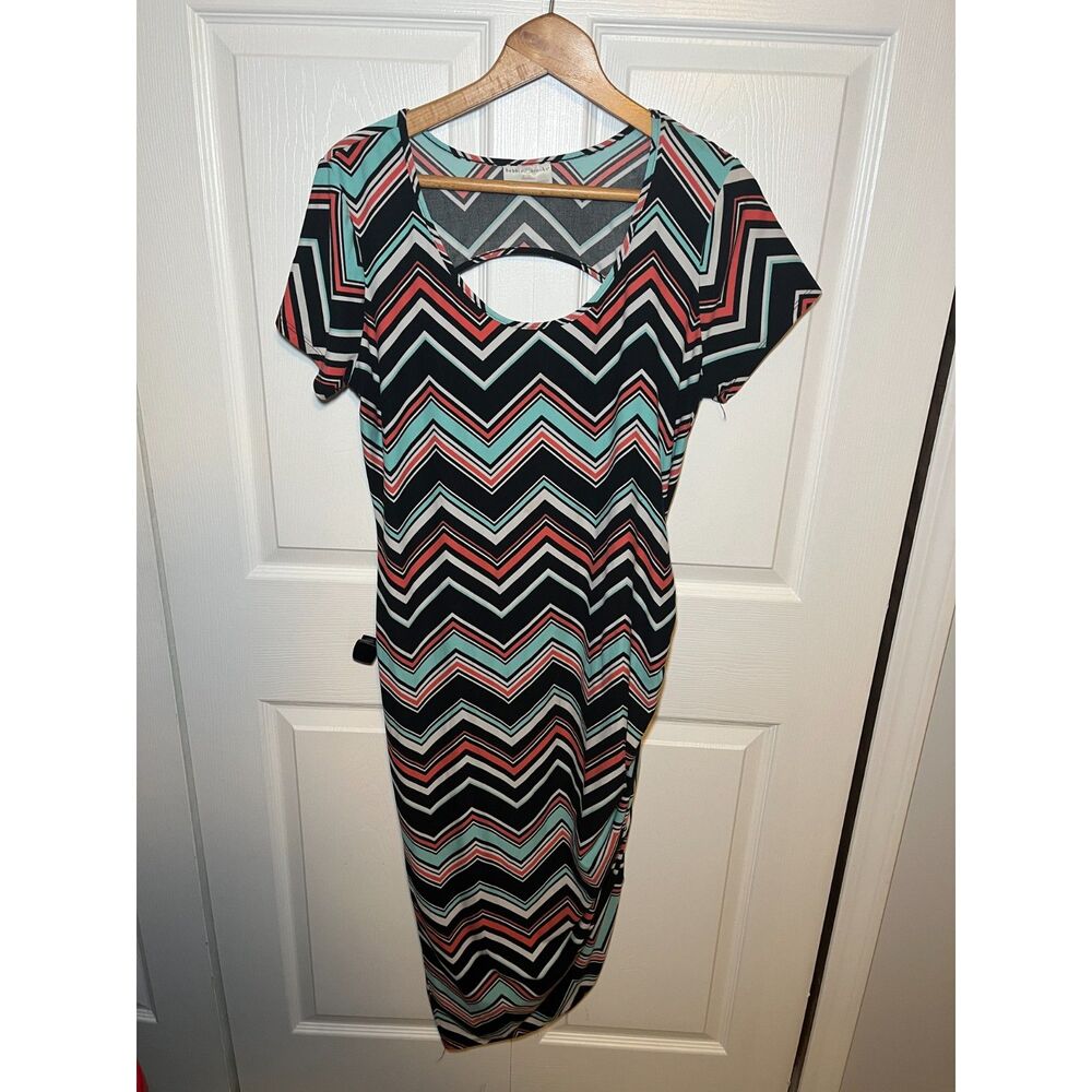 Bobbie Brooks Women’s Dress XL Chevron Print Cutout Back Bodycon Stretch Casual